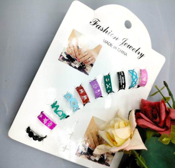 Pack Of 10 Adjustable Multiple Design Ring Set – Multicolor