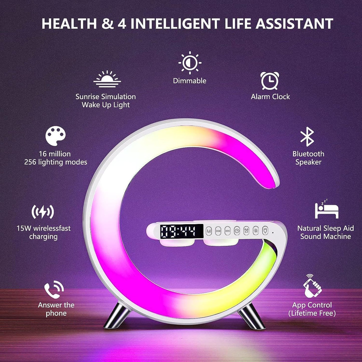 Rgb Light Bluetooth Speaker With 10w Wireless Charging 4 In 1 Led
