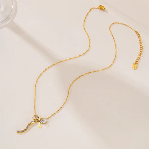 Necklace Female Titanium Steel Mother Shell Bow Tassel